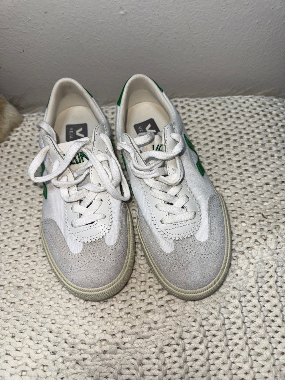 Veja Low-Top Sneakers in White and Green - Picture 2 of 6